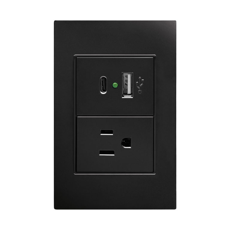 Imagen de PLACA PLASTICO NEGRO CONTACTO SENCILLO + USB + CARGADOR TIPO C ARTLITE 7503037194337