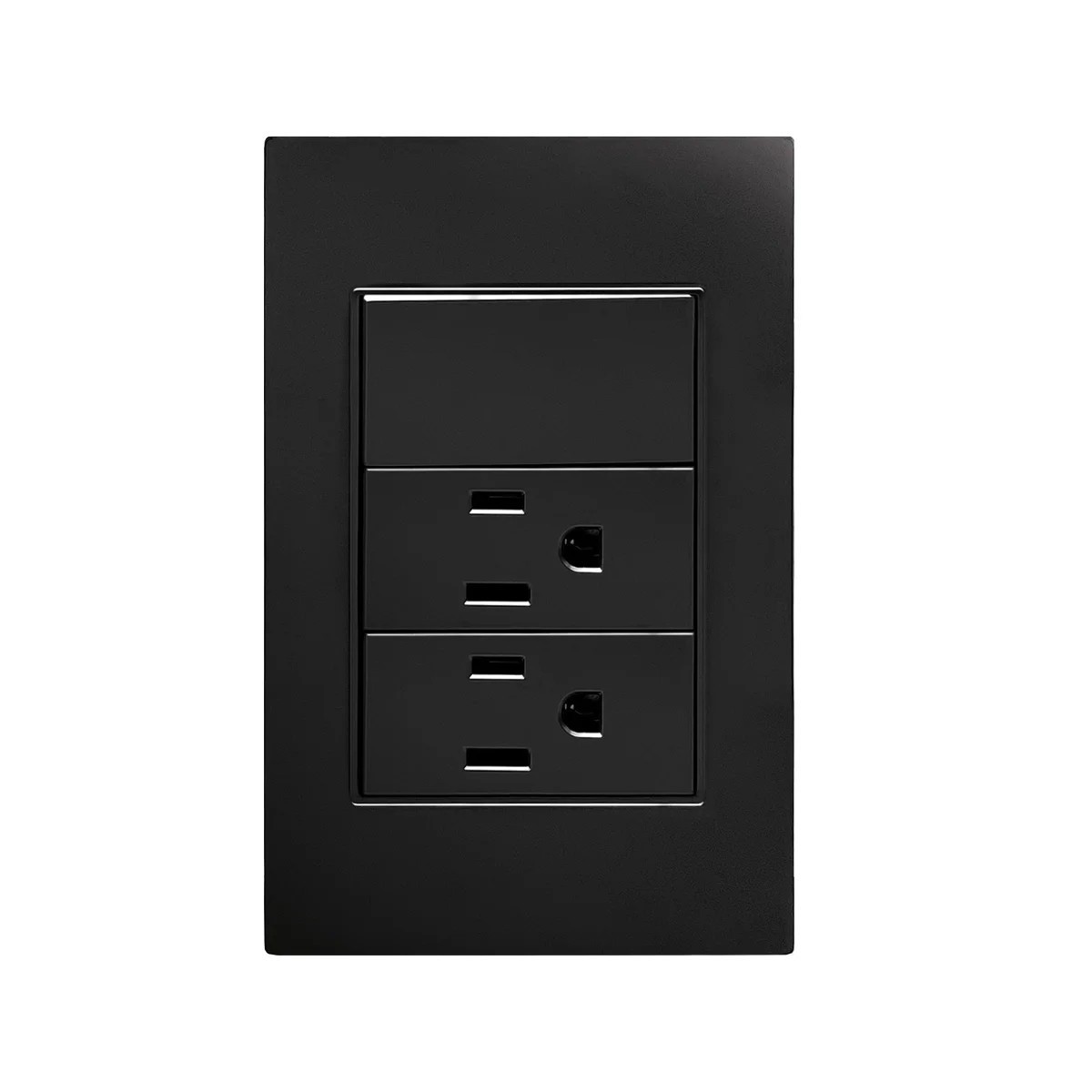Imagen de PLACA PLASTICO NEGRO CONTACTO DOBLE + 1 APAGADOR 3 VIAS ARTLITE 7503048442977