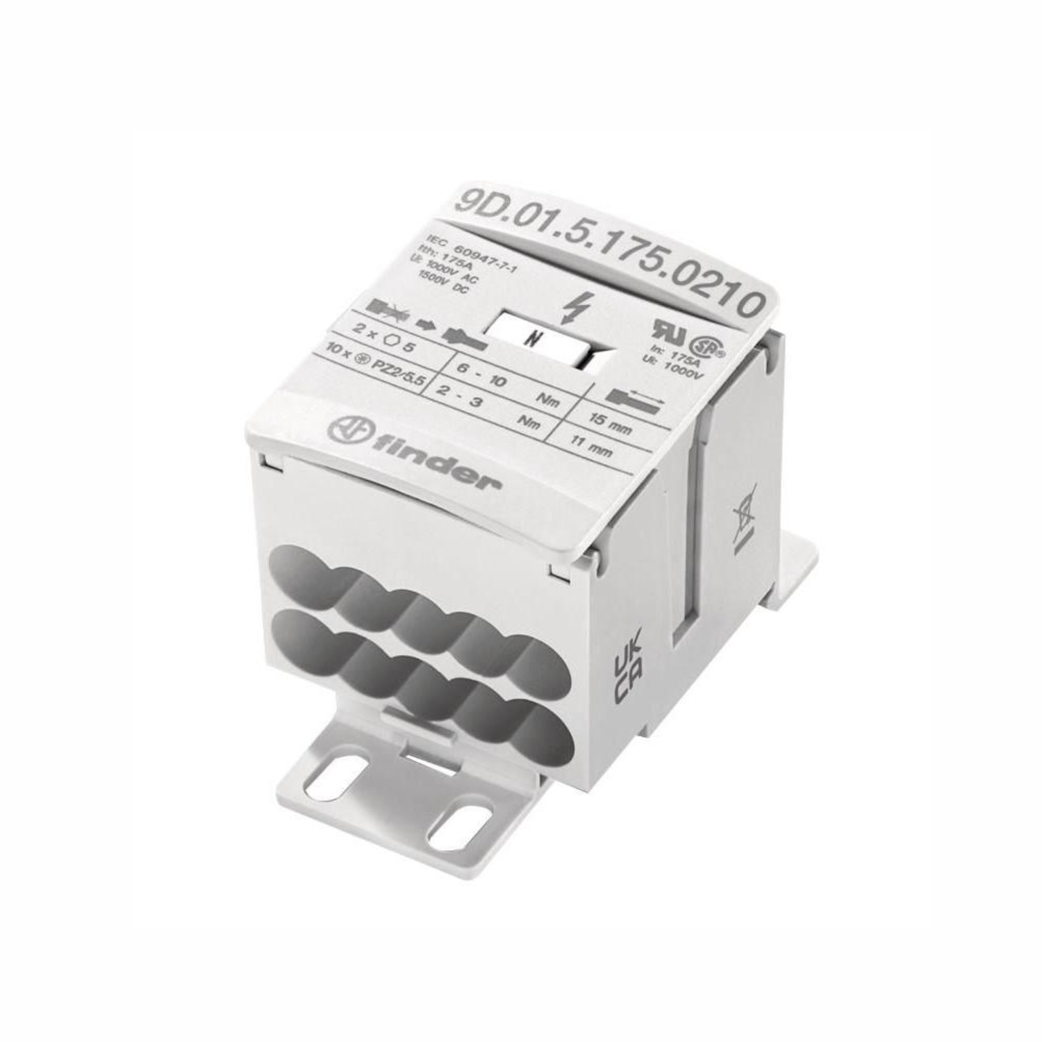 Imagen de BLOQUE DE DISTRIBUCIÓN 175 AMP 12 CONEXIONES-2 DE ENTRADA / 10 DE SALIDA FINDER 9D.01.5.175.0210