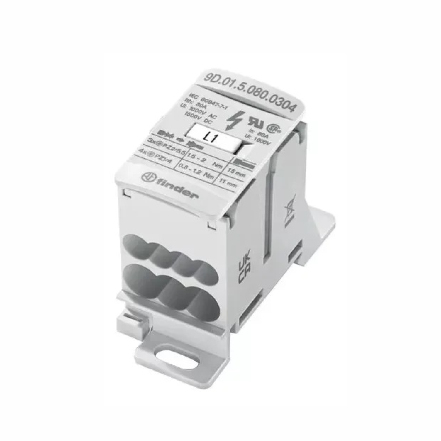 Imagen de BLOQUE DE DISTRIBUCION 80 AMP 7 CONEXIONES-3 DE ENTRADA / 4 DE SALIDA FINDER 9D.01.5.080.0304