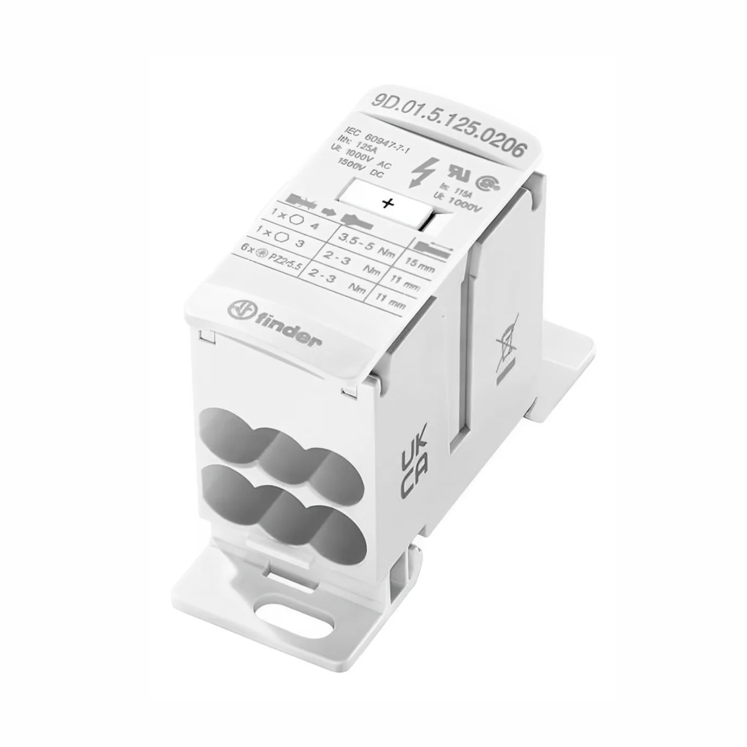 Imagen de BLOQUE DE DISTRIBUCION 125 AMP 8 CONEXIONES-2 DE ENTRADA / 6 DE SALIDA FINDER 9D.01.5.125.0206
