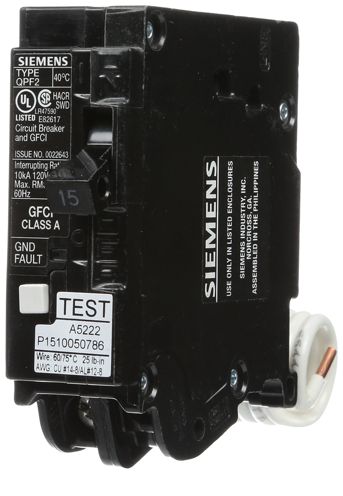 Imagen de PASTILLA INTERRUPTOR QPF2 1X15A 10K 120V GFCI 5MA FALLA A TIERRA