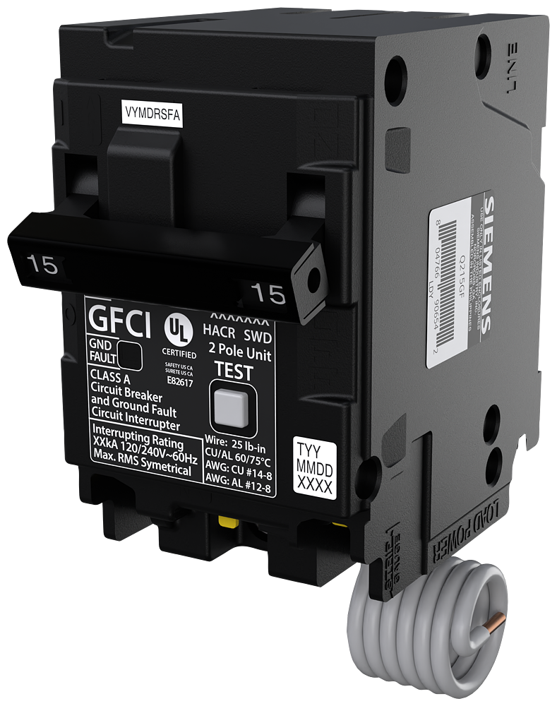 Imagen de PASTILLA INTERRUPTOR QPFB 2X15A 10K 120/240V GFCI 5MA FALLA A TIERRA