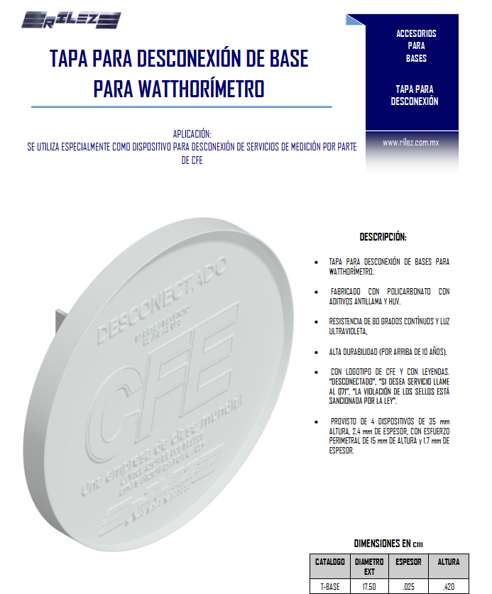 Imagen de TAPA DE DESCONEXION PARA BASE DE MEDICION
