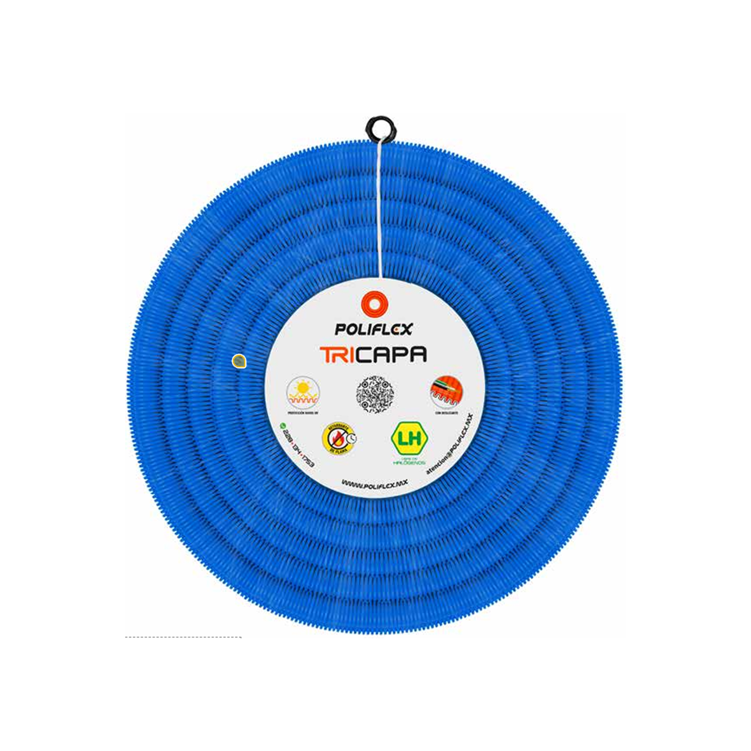 Imagen de POLIDUCTO FLEXIBLE AZUL 3/4" CON GUIA ROLLO 50M POLIFLEX