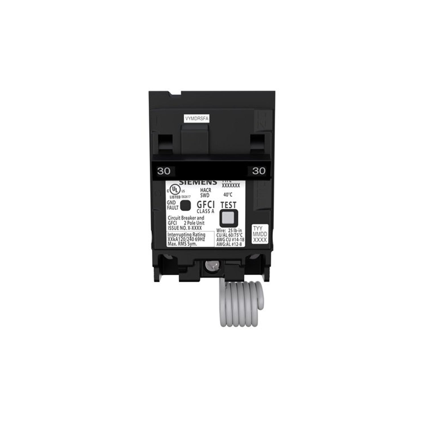 Imagen de PASTILLA INTERRUPTOR QPFB 2X30A 10K 120/240V GFCI 5MA FALLA A TIERRA