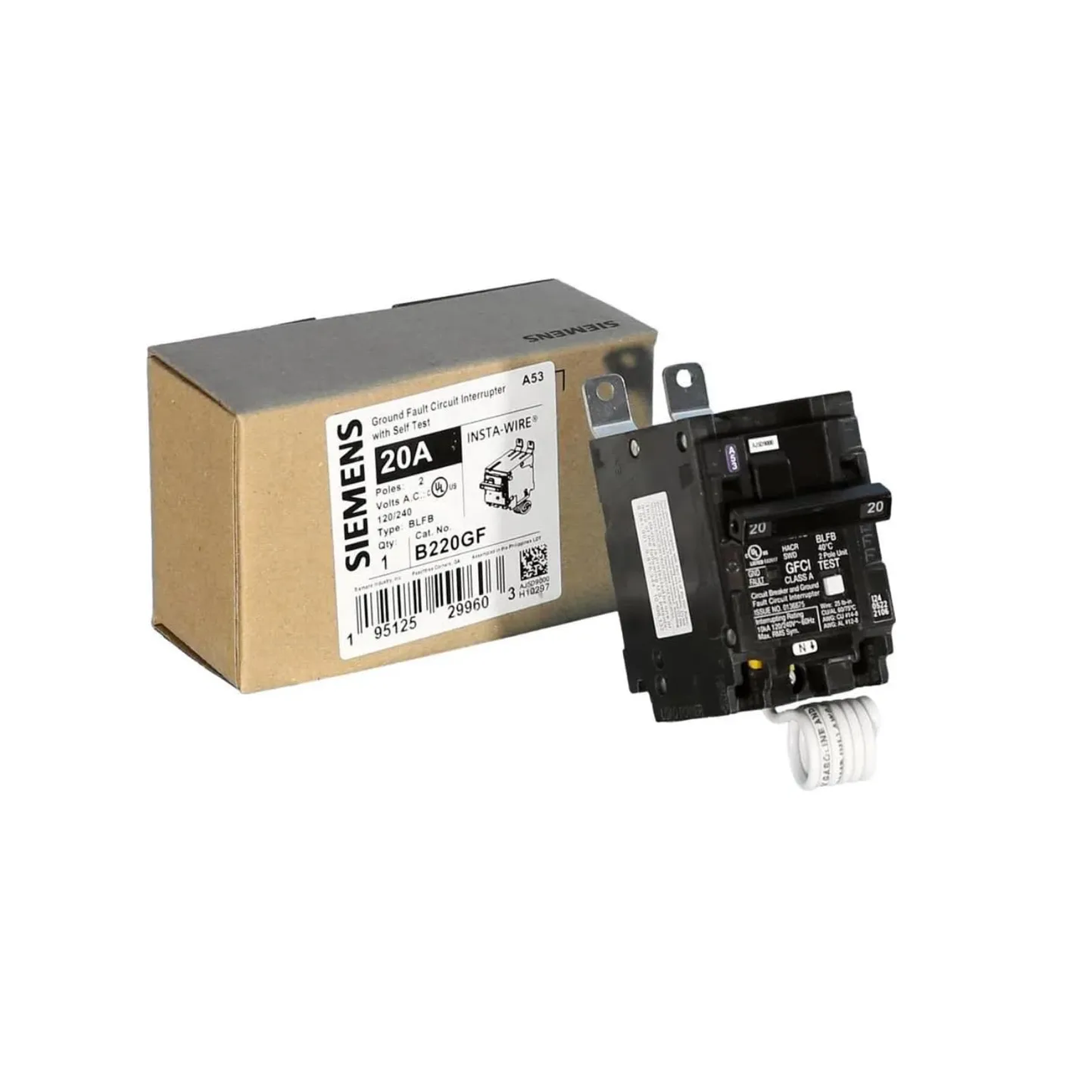 Imagen de PASTILLA INTERRUPTOR BLF 2X20A 10K 120V GFCI 5MA FALLA A TIERRA ATORNILLABLE